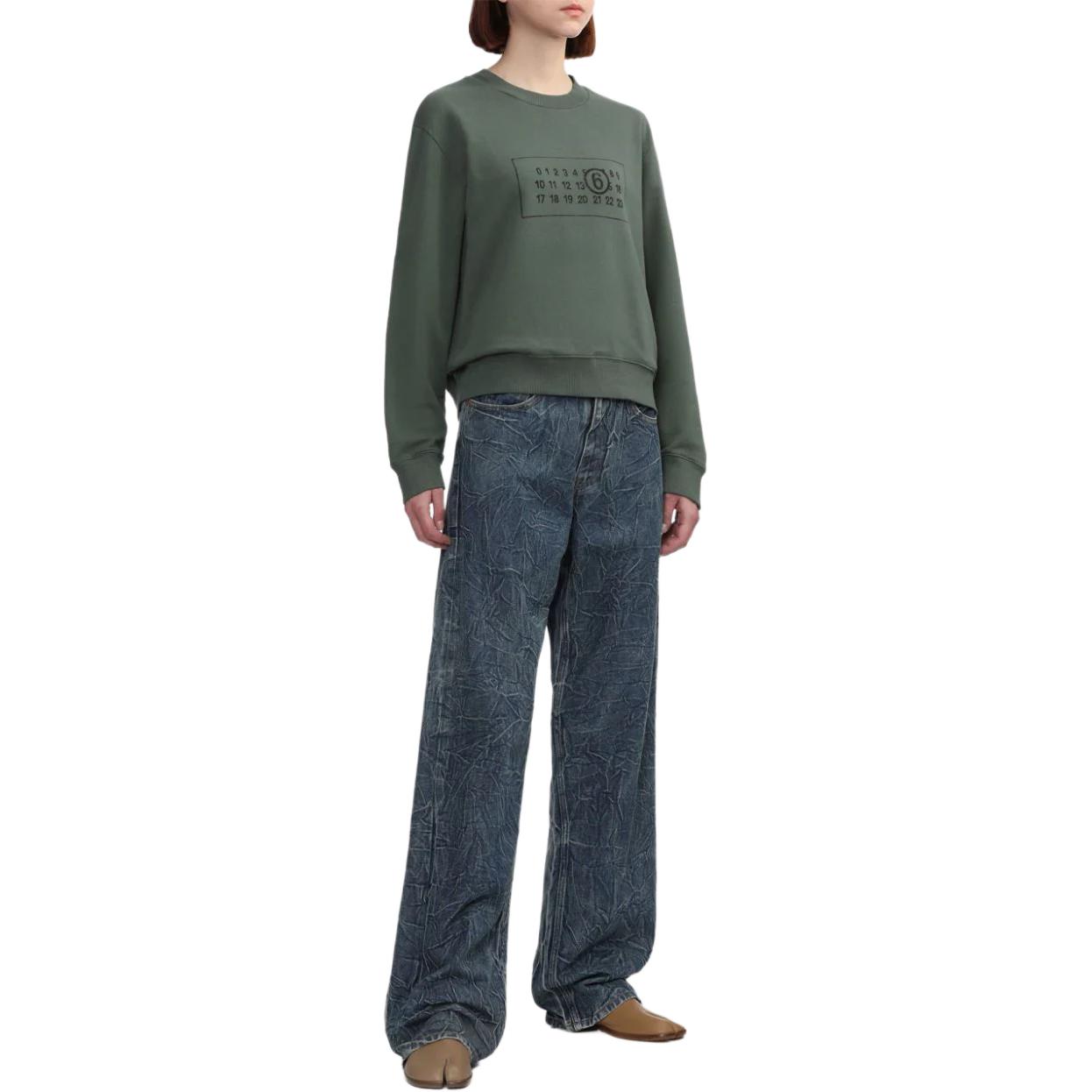 Details for (W) MM6 메종 마르지엘라 FW24 그린 로고 프린트 오버사이즈 크루넥 스웻셔츠 여성. S52GU0232M25004727-GREEN