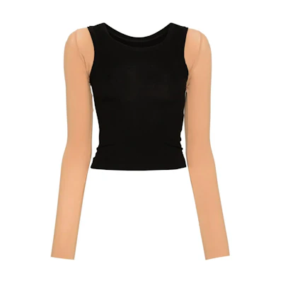 (Women) MM6 Maison Margiela FW24 Layered Digital Print Long Sleeve Tee Black Beige Women S52GC0319MTJ008-BLACK