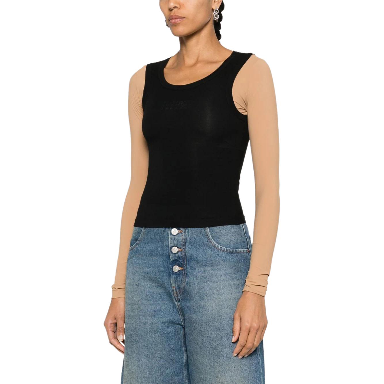 (Women) MM6 Maison Margiela FW24 Layered Digital Print Long Sleeve Tee Black Beige Women S52GC0319MTJ008-BLACK 圖 5