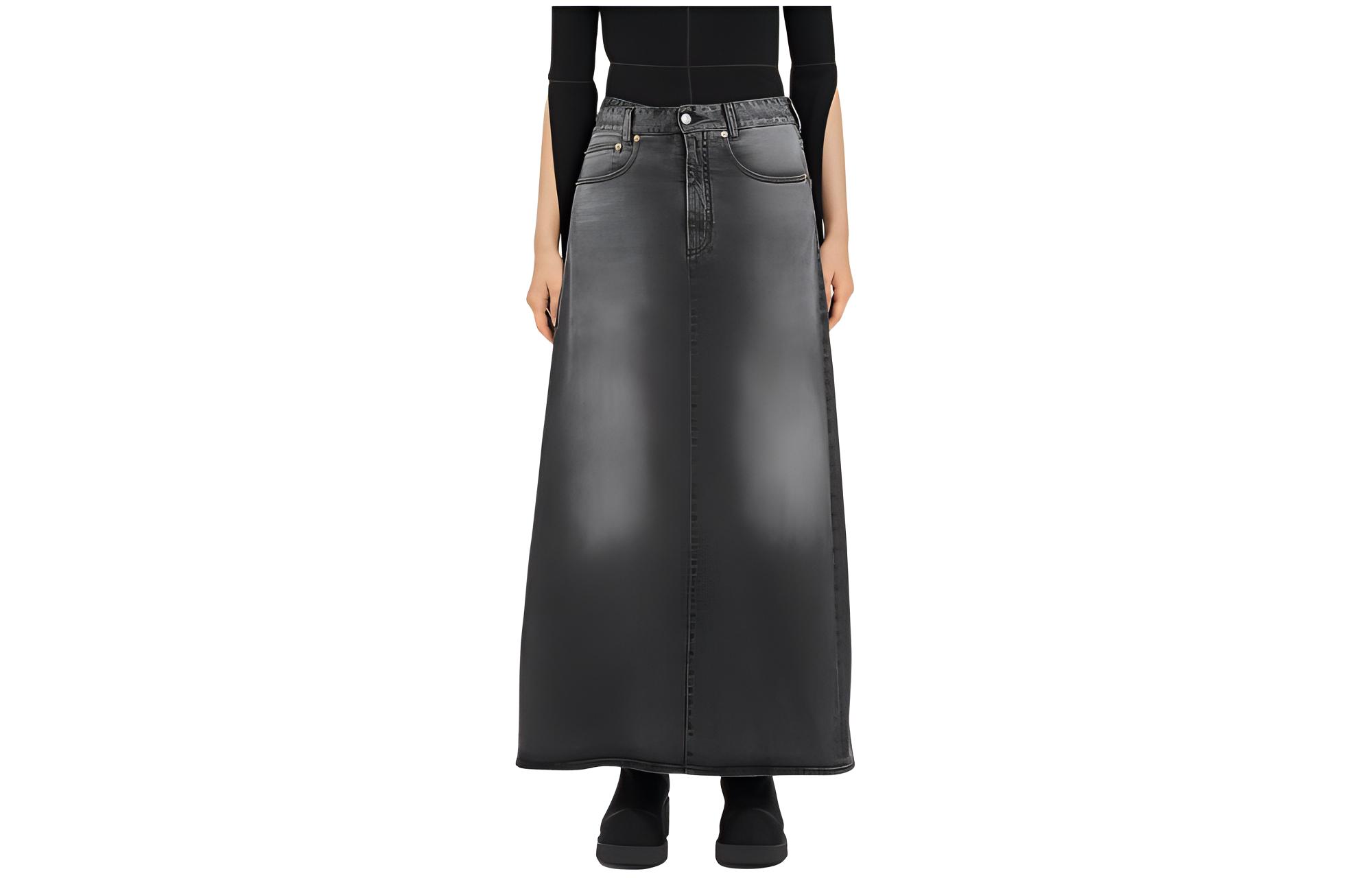 (Women) MM6 Maison Margiela Gradient Loose A-Line Denim Maxi Skirt Women Black S62MI0016M30009-859