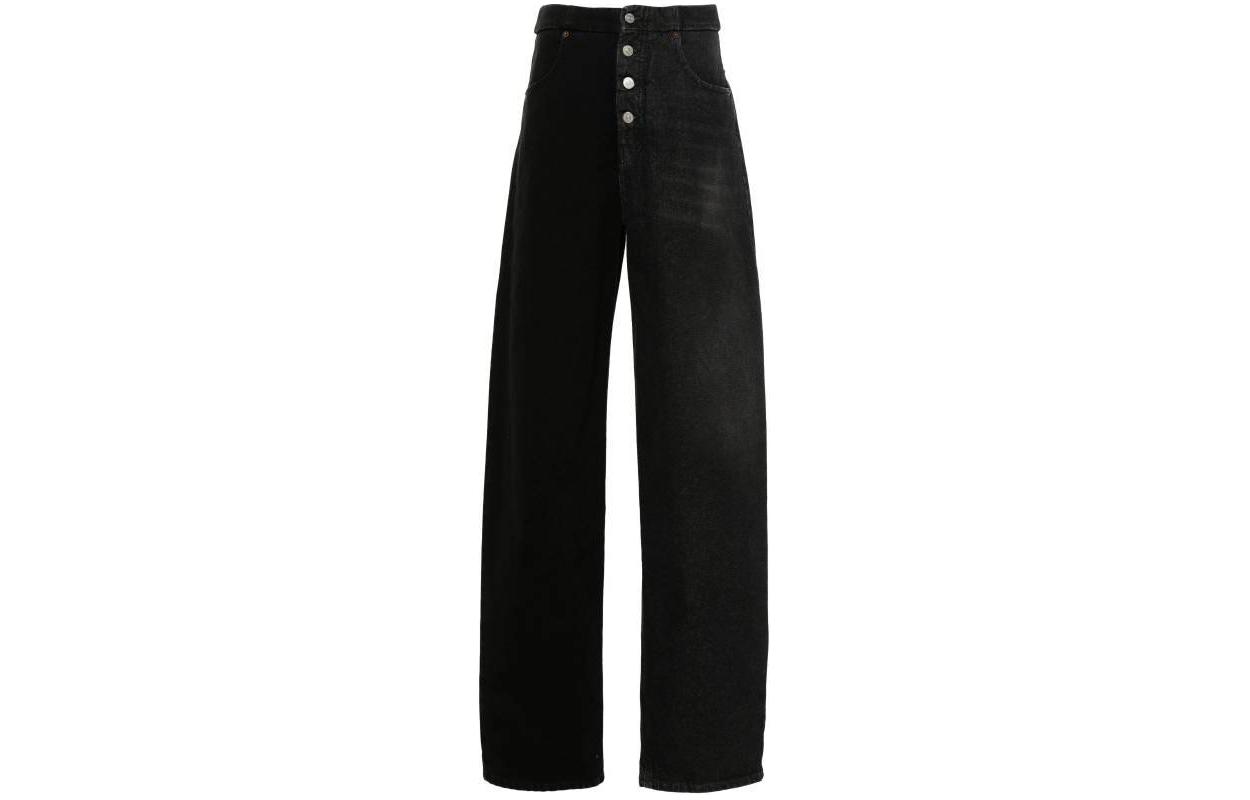 (Women) MM6 Maison Margiela High-Waisted Wide-Leg Button Black Jeans S62LB0169MTN007-961
