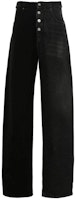 (Women) MM6 Maison Margiela High-Waisted Wide-Leg Button Black Jeans S62LB0169MTN007-961 (Women) MM6 Maison Margiela High-Waisted Wide-Leg Button Black Jeans S62LB0169MTN007-961