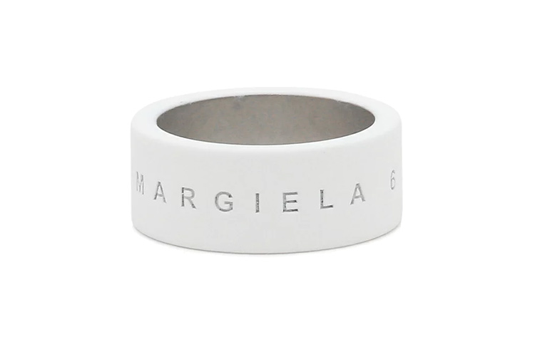 Lookbook (Women) MM6 Maison Margiela Letter Logo Engraved Ring Brass  White Ring. SM6UQ0013SV0058100