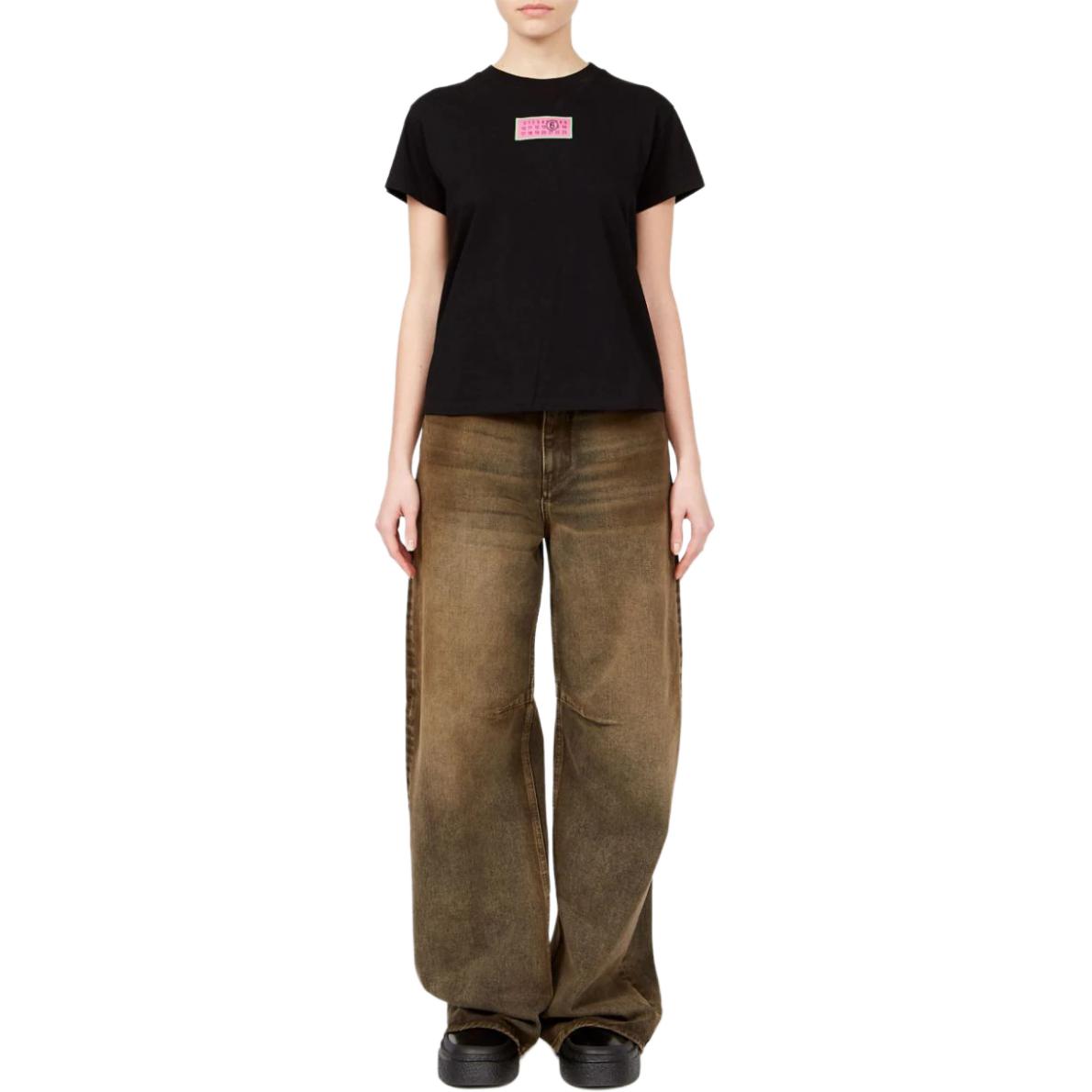 Shop (Women) MM6 Maison Margiela Logo Patch Crewneck Short Sleeve Tee Black  FW24. S62GD0189S23588-BLACK