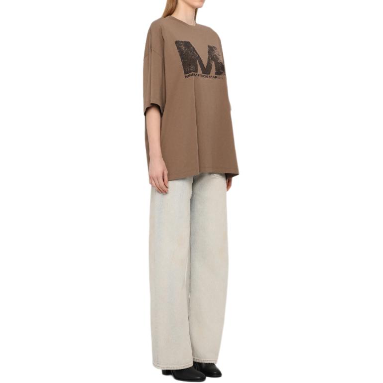 Shop (Women) MM6 Maison Margiela Logo Print Brown Short Sleeve T-Shirt Women. SH0GC0048-S24312-134