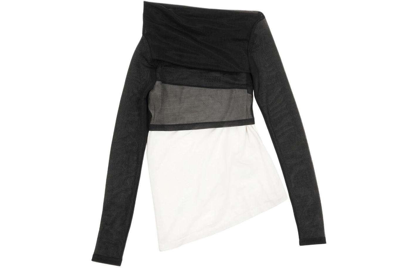 (Women) MM6 Maison Margiela Off-Shoulder Asymmetric Long Sleeve Tee Women Black/White S52NC0330STJ403961 圖 2