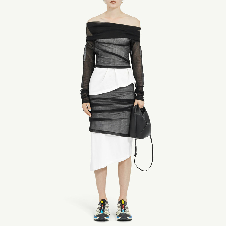 (Women) MM6 Maison Margiela Off-Shoulder Asymmetric Long Sleeve Tee Women Black/White S52NC0330STJ403961 圖 3