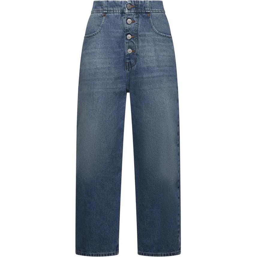 (Women) MM6 Maison Margiela Solid High-Waisted Straight Jeans  Dark Blue S52LA0235M30018965