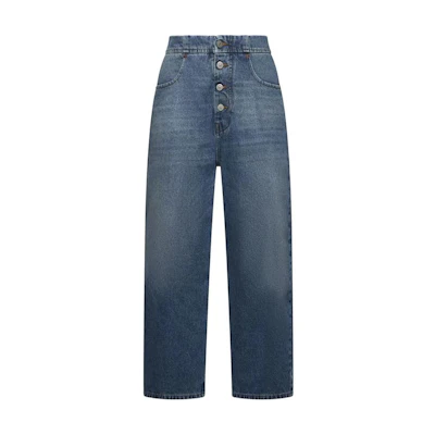 (Women) MM6 Maison Margiela Solid High-Waisted Straight Jeans Dark Blue S52LA0235M30018965