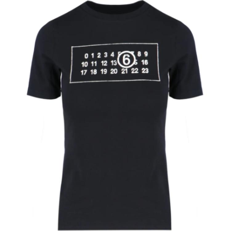 (Women) MM6 Maison Margiela Solid Number Graphic Black Tee  Short Sleeve T-Shirt. S52GC0323S23588900