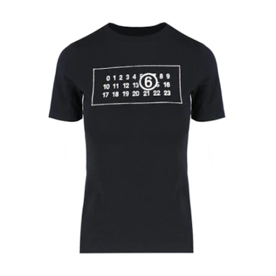 (Women) MM6 Maison Margiela Solid Number Graphic Black Tee Short Sleeve T-Shirt. S52GC0323S23588900