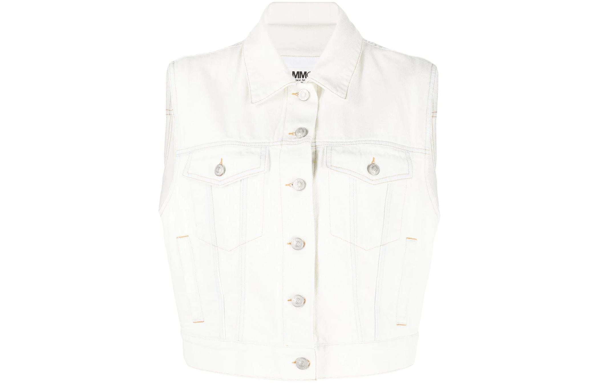 (Women) MM6 Maison Margiela Solid Sleeveless Denim Vest  Short Button-Up S62FB0037S30460990