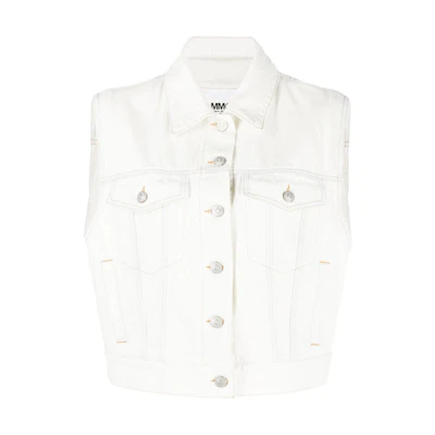 (Women) MM6 Maison Margiela Solid Sleeveless Denim Vest Short Button-Up S62FB0037S30460990