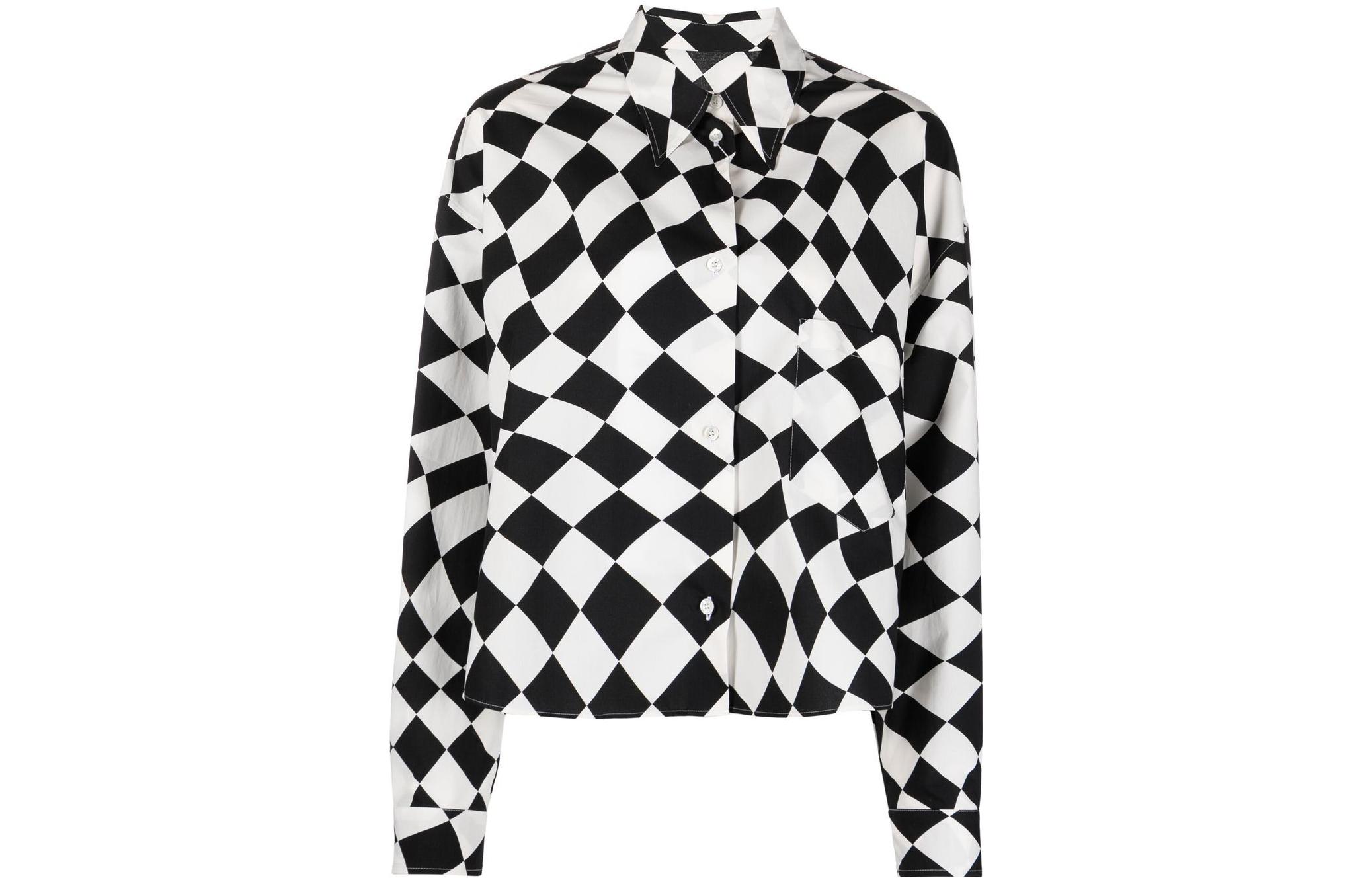 (Women) MM6 Maison Margiela SS22  Black Plaid Print Long Sleeve Button Shirt S62DL0067S54742001S