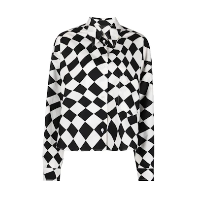 (Women) MM6 Maison Margiela SS22 Black Plaid Print Long Sleeve Button Shirt S62DL0067S54742001S