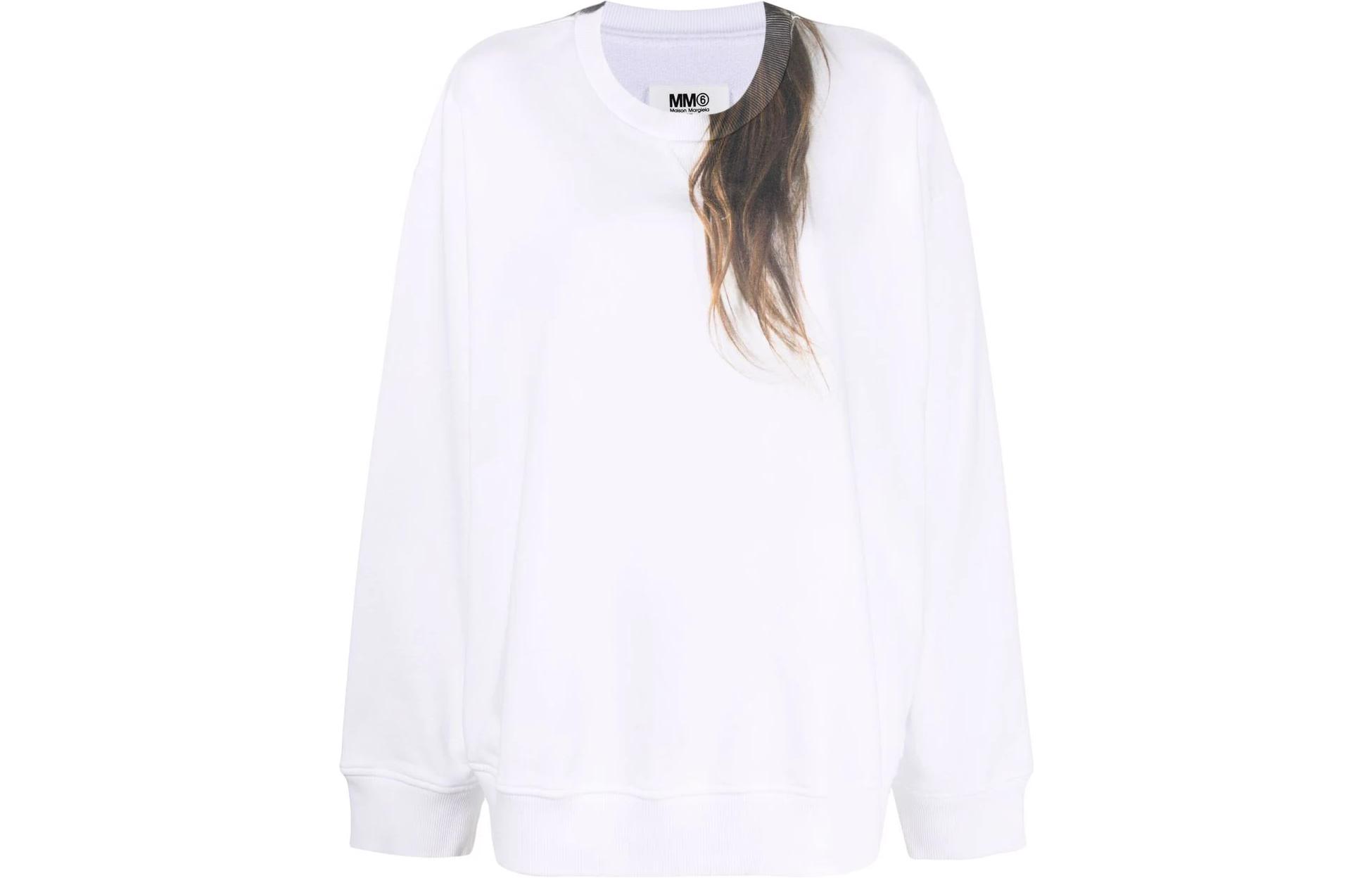 Order (Women) MM6 Maison Margiela SS22 Hair Print White Long Sleeve Pullover Tee Women S52GU0158S25337100