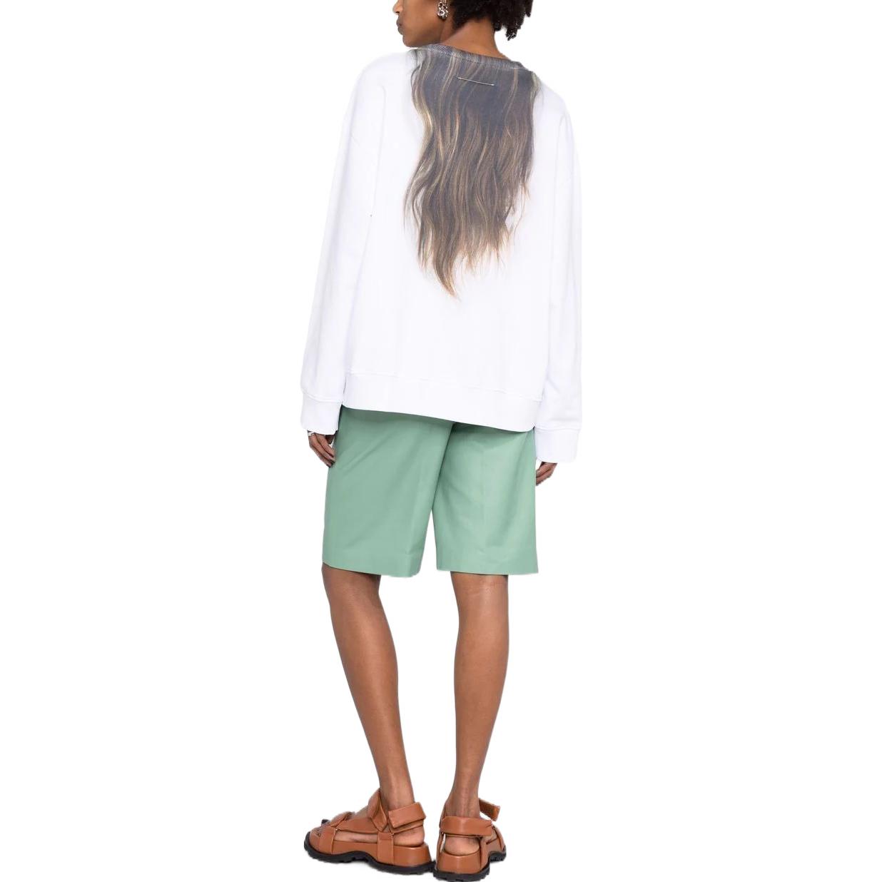 Shop (Women) MM6 Maison Margiela SS22 Hair Print White Long Sleeve Pullover Tee Women S52GU0158S25337100