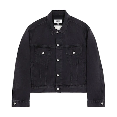(Women) MM6 Maison Margiela SS23 Black Denim Jacket with Button-Up Design. S52AM0228S30743-900