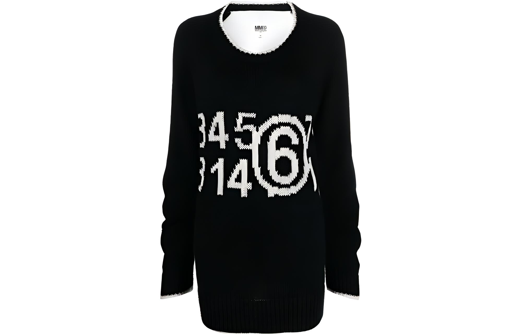 (Women) MM6 Maison Margiela SS23  Black Mohair Knit Sweater with Number Intarsia. S52GP0144S18190001F