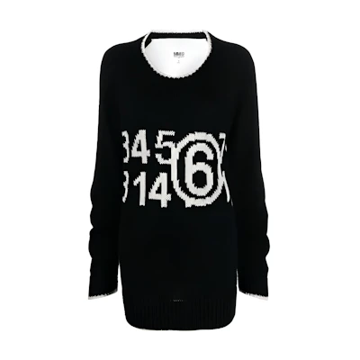 (Women) MM6 Maison Margiela SS23 Black Mohair Knit Sweater with Number Intarsia. S52GP0144S18190001F