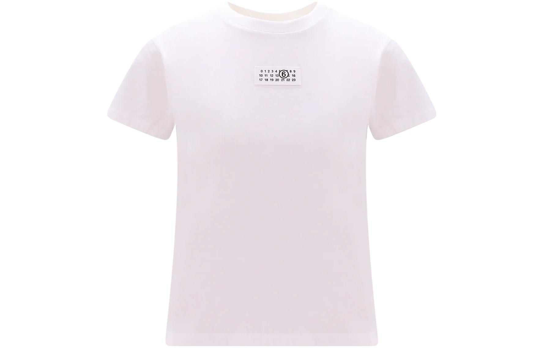 Order (W) MM6 Maison Margiela SS23 Kaos Putih Crewneck dengan Logo Tag Solid S52GC0296S24311-101