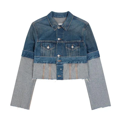 (Women) MM6 Maison Margiela SS23 Distressed Deconstructed Denim Jacket Women Blue S52AM0222S30589