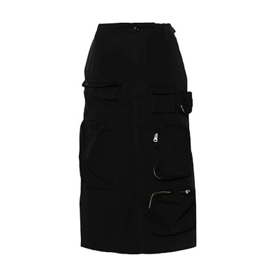 (Women) MM6 Maison Margiela SS24 Black Button-Up Midi Skirt Casual Solid Color. S52ME0017M35148-BLACK