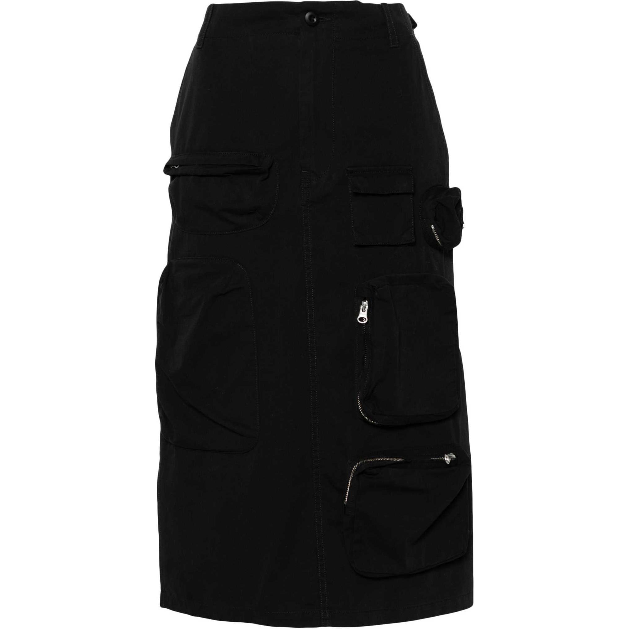 Order (W) MM6 Maison Margiela SS24 Hitam Button-Up Midi Skirt Kasual Warna Solid. S52ME0017M35148-BLACK