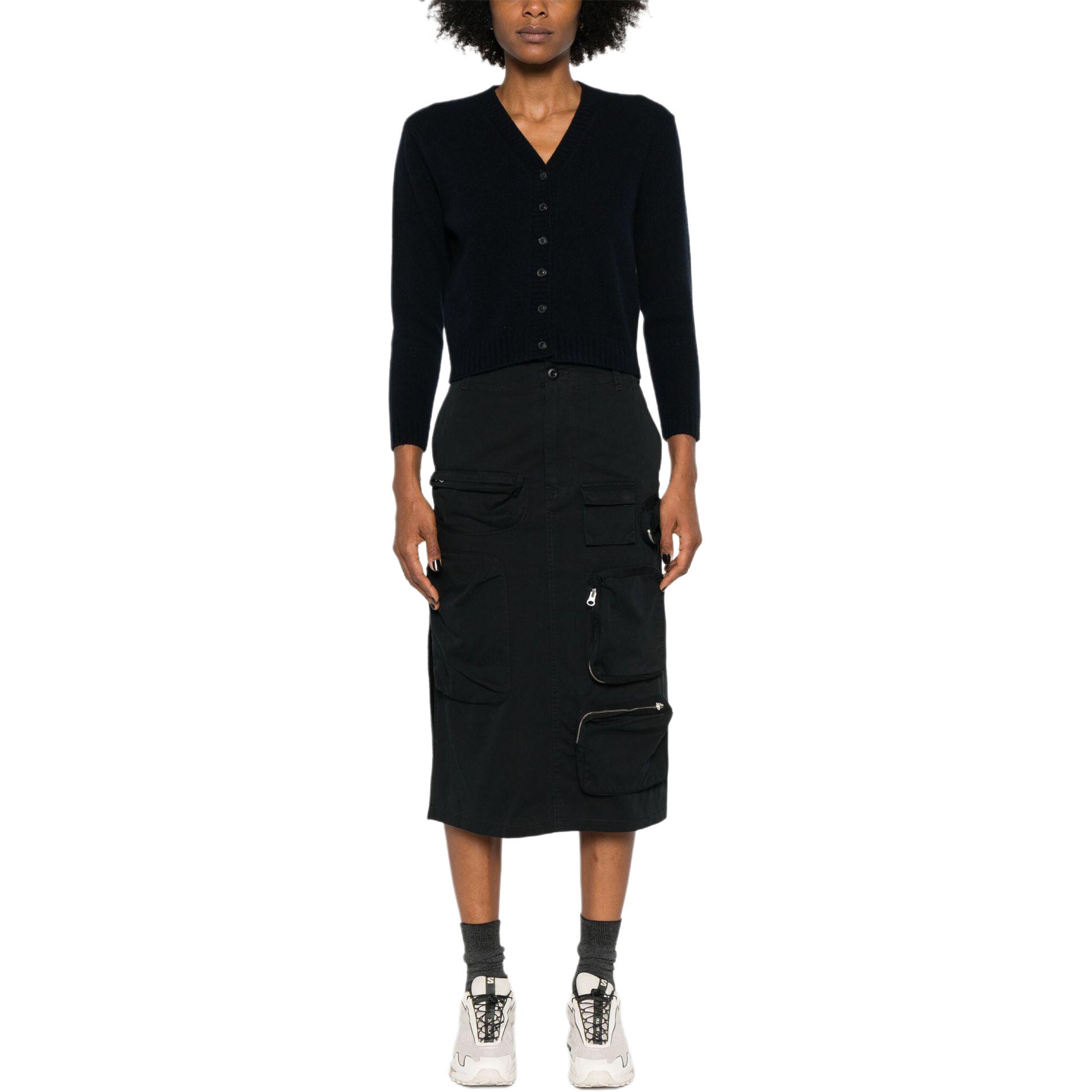 Lookbook (W) MM6 Maison Margiela SS24 Hitam Button-Up Midi Skirt Kasual Warna Solid. S52ME0017M35148-BLACK
