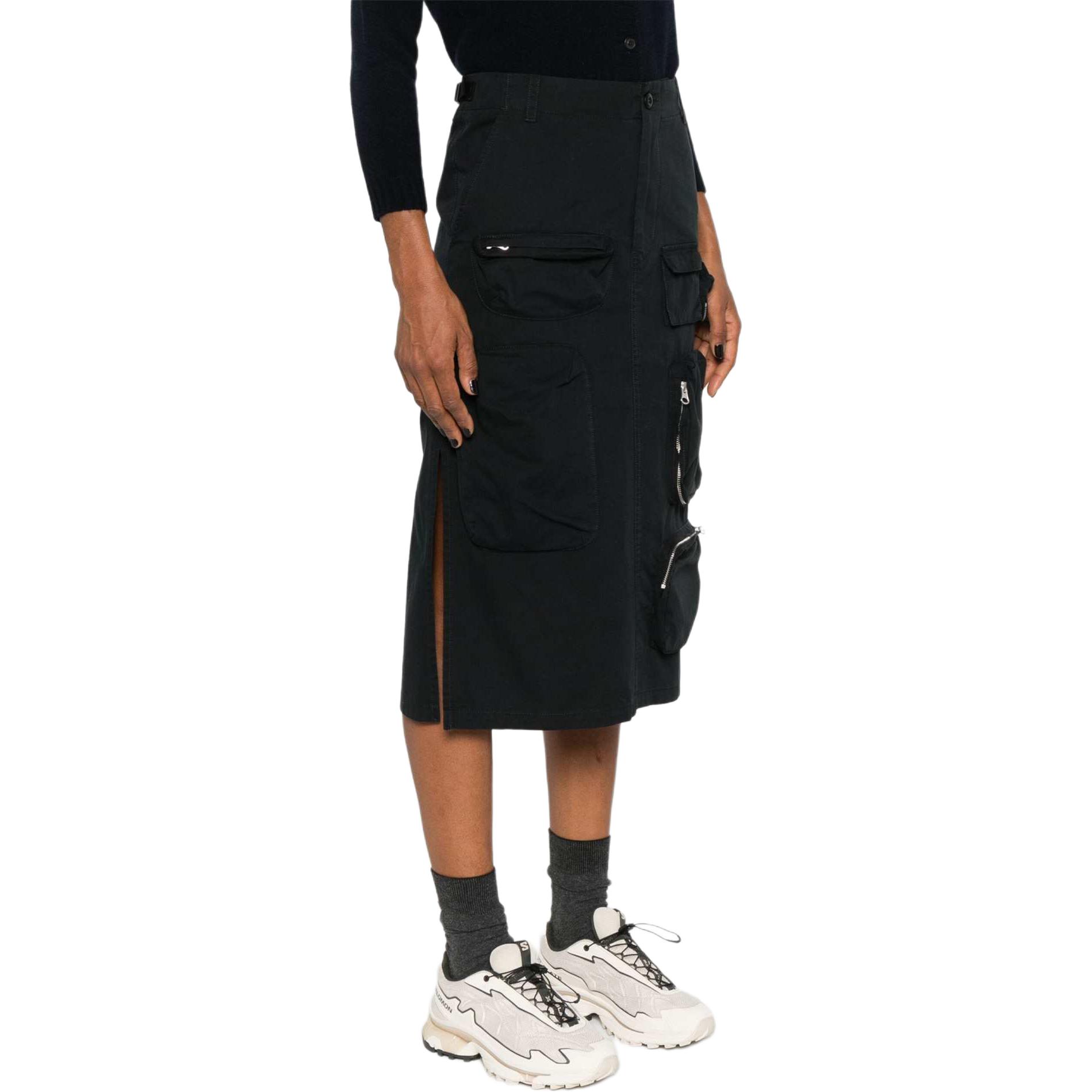 Purchase (W) MM6 Maison Margiela SS24 Hitam Button-Up Midi Skirt Kasual Warna Solid. S52ME0017M35148-BLACK
