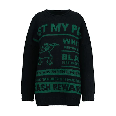 (Women) MM6 Maison Margiela SS24 Black Intarsia Knit Pattern Crewneck Sweater S62HL0027M13075-BLACK