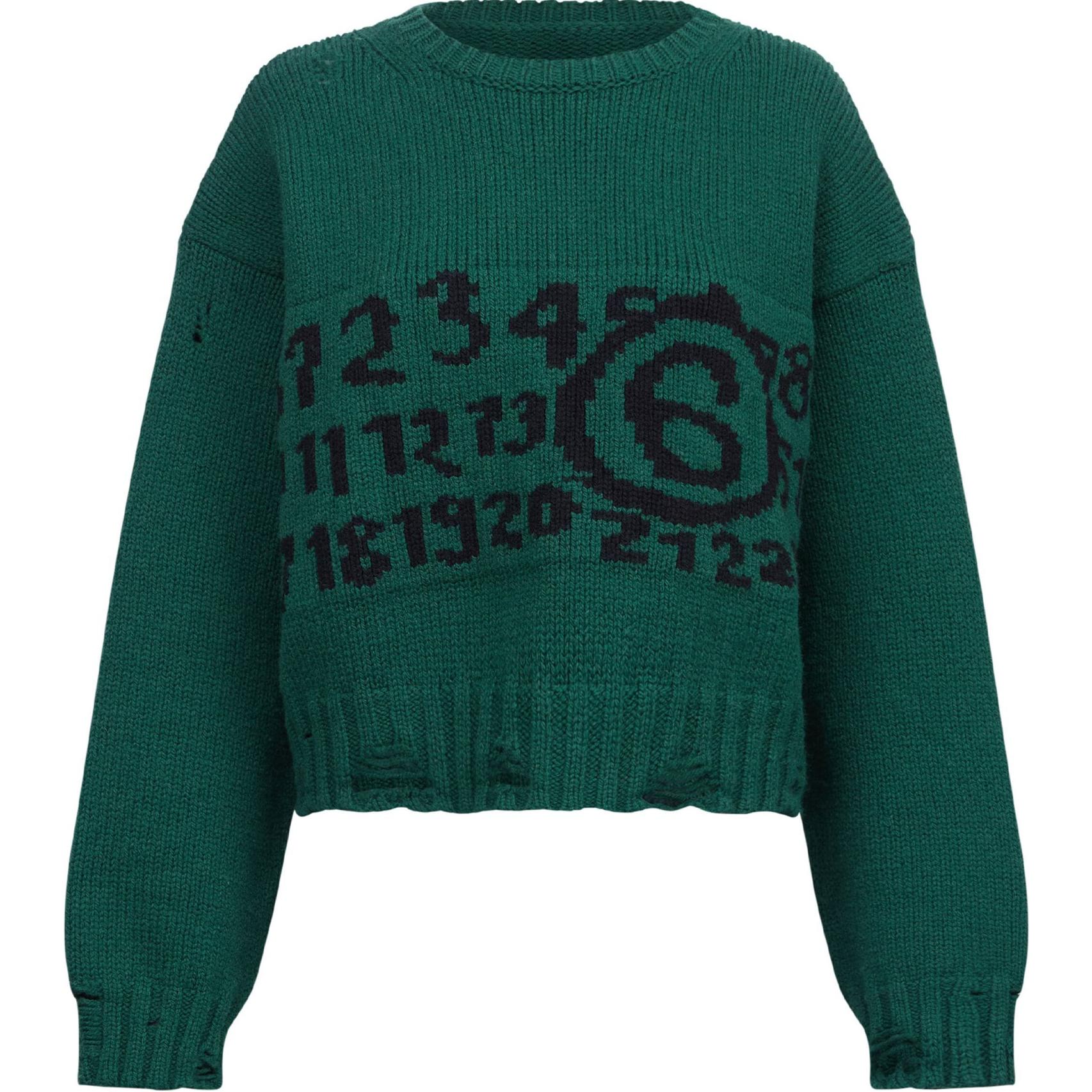 (Women) MM6 Maison Margiela SS24  Green Crewneck Knit Pullover Sweater S62HL0029M13074-GREEN