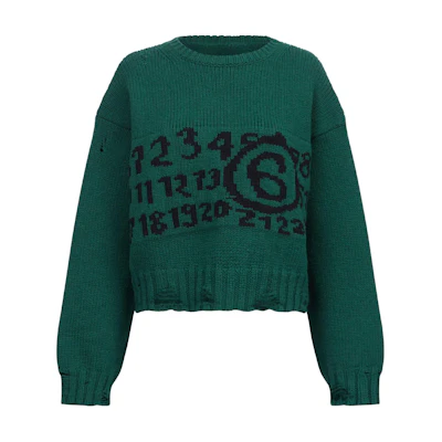 (Women) MM6 Maison Margiela SS24 Green Crewneck Knit Pullover Sweater S62HL0029M13074-GREEN