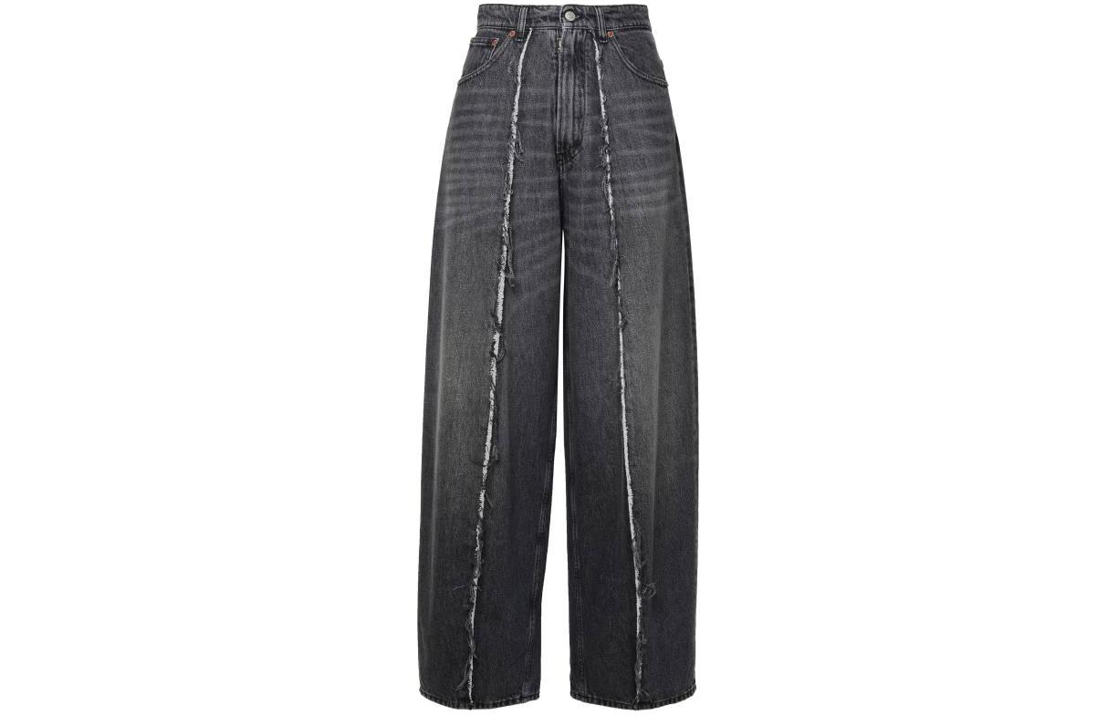 (Women) MM6 Maison Margiela SS24  Washed Black Wide-Leg Distressed Jeans. S52LA0230S30652900