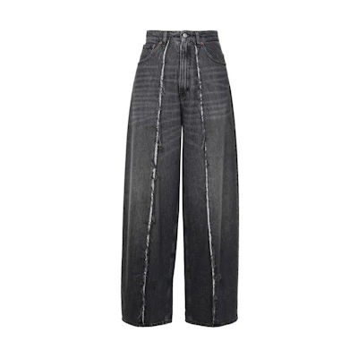 (Women) MM6 Maison Margiela SS24 Washed Black Wide-Leg Distressed Jeans. S52LA0230S30652900
