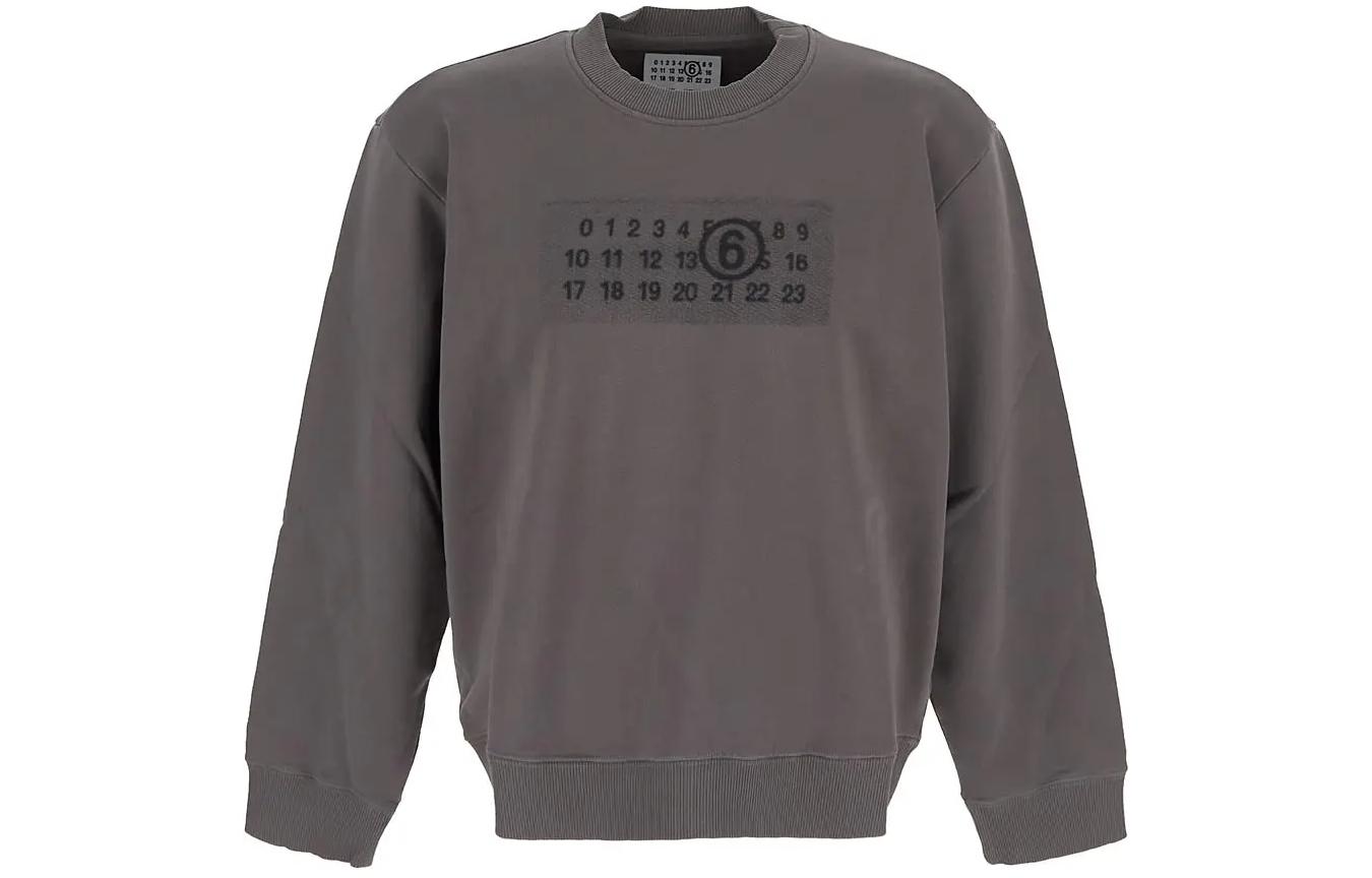 Order (W) MM6 메종 마르지엘라 SS24 디지털 로고 프린트 크루넥 스웨트셔츠 여성 다크그레이. S52GU0221S25537803