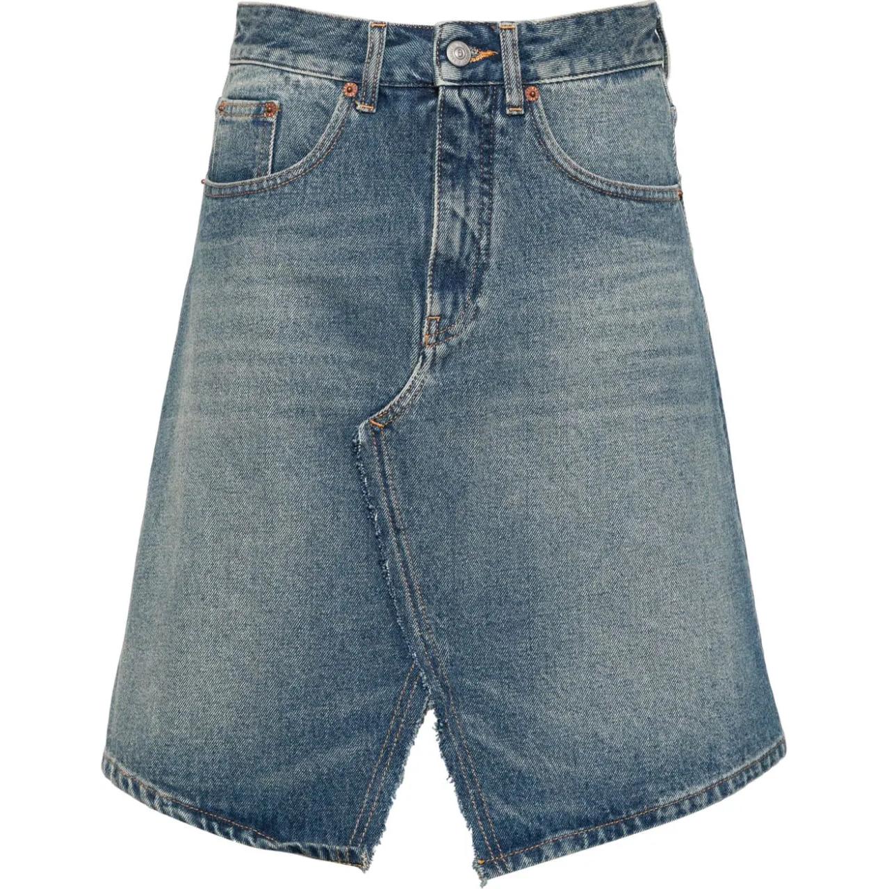 (Women) MM6 Maison Margiela SS24 Faded High-Waisted Denim Skirt Women Indigo Blue. S52ME0019S30589-INDIGO