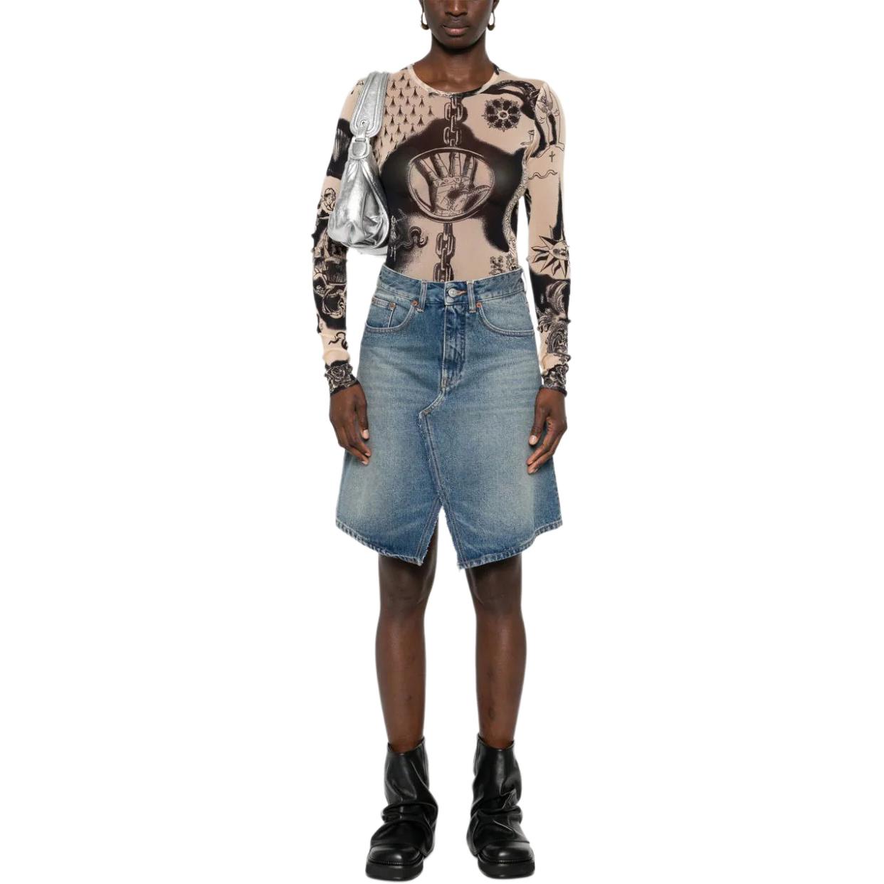 Lookbook (Women) MM6 Maison Margiela SS24 Faded High-Waisted Denim Skirt Women Indigo Blue. S52ME0019S30589-INDIGO