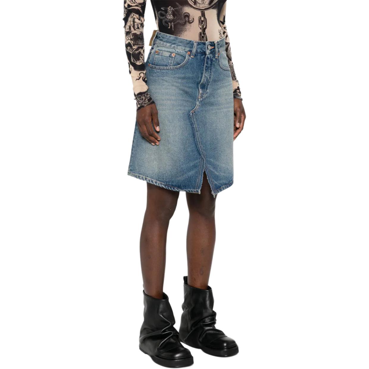 Purchase (Women) MM6 Maison Margiela SS24 Faded High-Waisted Denim Skirt Women Indigo Blue. S52ME0019S30589-INDIGO