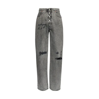 (Women) MM6 Maison Margiela SS24 High-Waist Wide-Leg Distressed Jeans Women Grey. S52LA0241M35149-GRAY