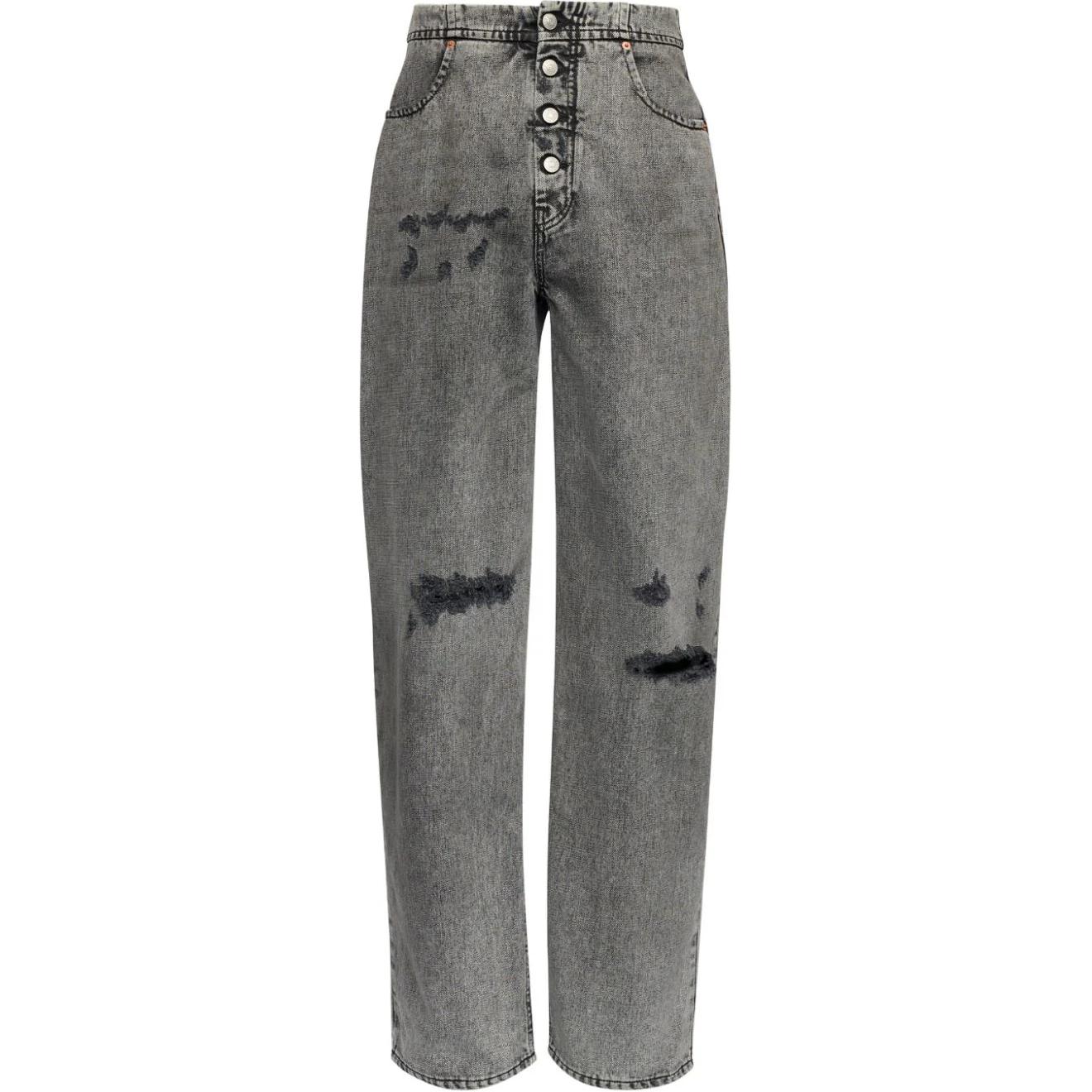 Order (W) MM6 Maison Margiela SS24 Jeans High-Waist Wide-Leg Distressed Wanita Abu-Abu. S52LA0241M35149-GRAY