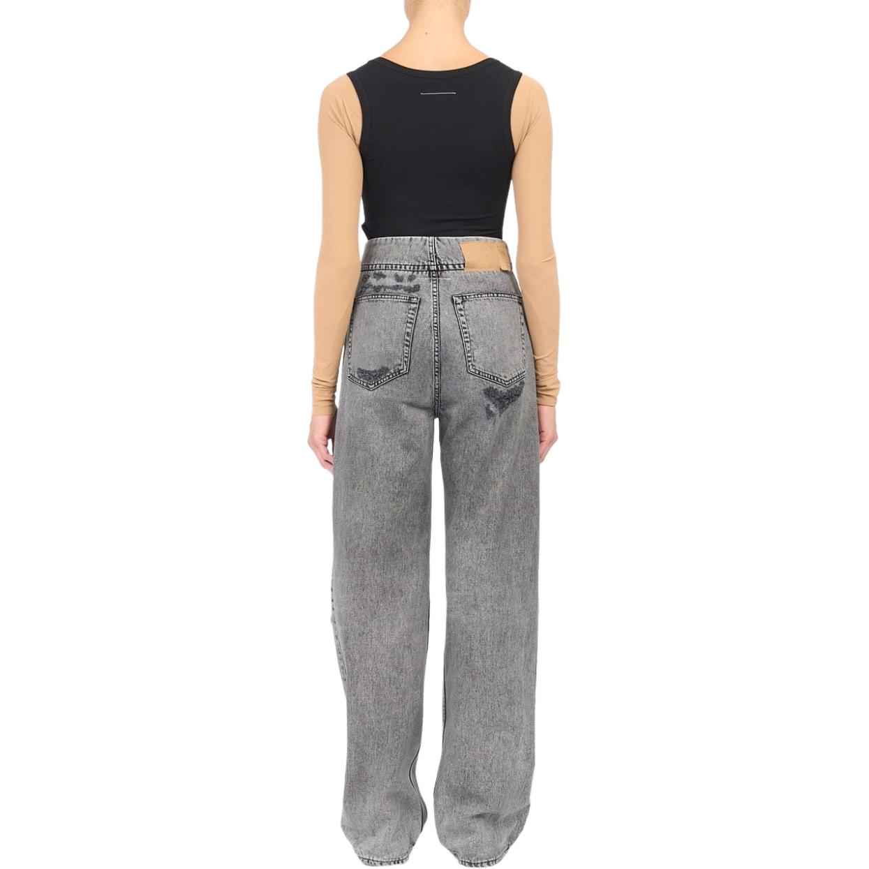 Shop (W) MM6 Maison Margiela SS24 Jeans High-Waist Wide-Leg Distressed Wanita Abu-Abu. S52LA0241M35149-GRAY