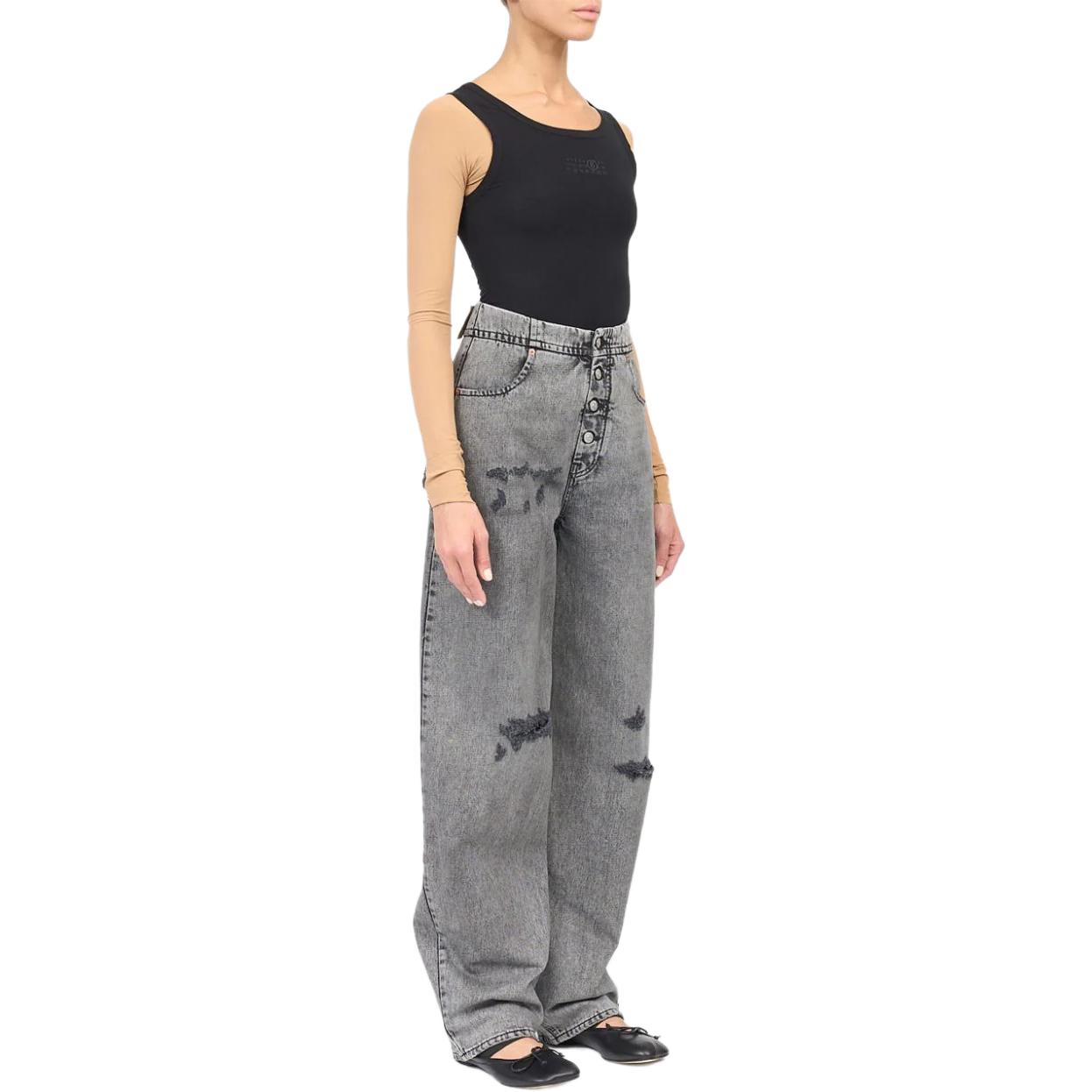 Purchase (W) MM6 Maison Margiela SS24 Jeans High-Waist Wide-Leg Distressed Wanita Abu-Abu. S52LA0241M35149-GRAY