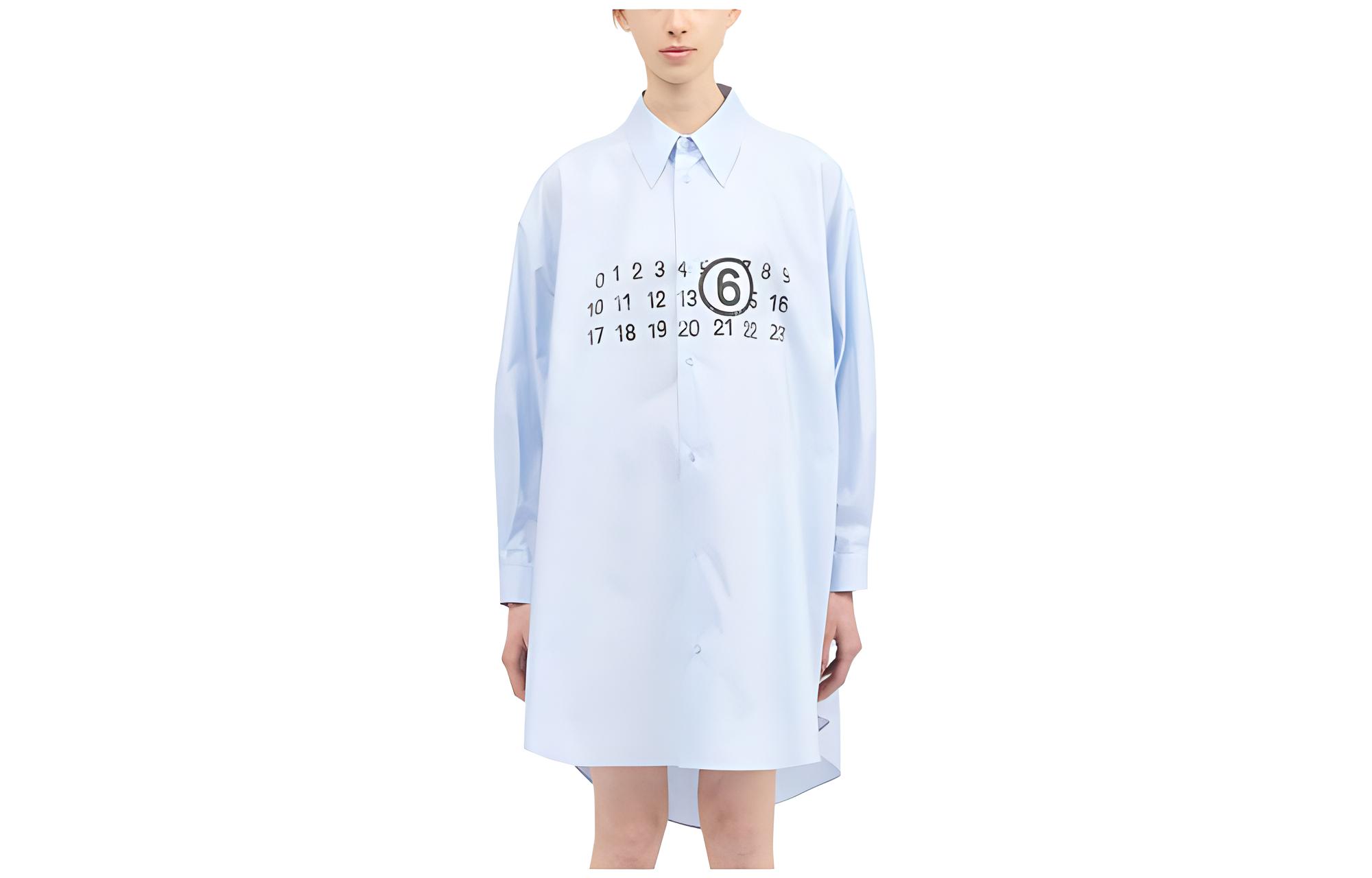 (Women) MM6 Maison Margiela SS24 Minimal Logo Print Oversized Shirt Dress Women Light Blue S52CT0780S47294479