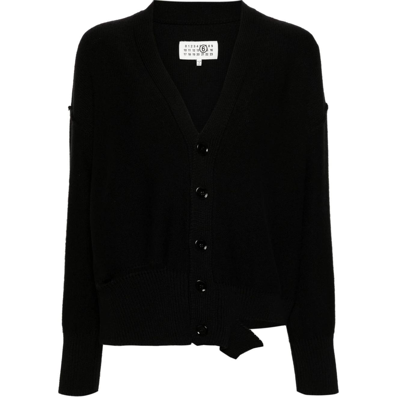 (Women) MM6 Maison Margiela SS24 V-Neck Oversized Cutout Detail Sweater Women Black S52HP0019M13044-BLACK