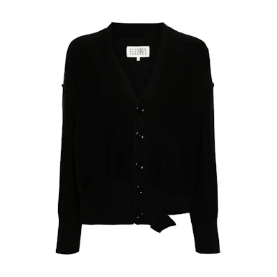 (Women) MM6 Maison Margiela SS24 V-Neck Oversized Cutout Detail Sweater Women Black S52HP0019M13044-BLACK