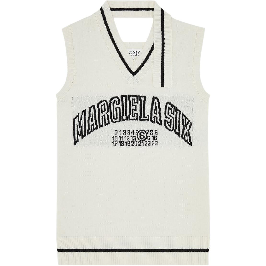 (Women) MM6 Maison Margiela SS25 Ribbed Trim Jacquard V-Neck Sleeveless Dress White Women S52DA0060M13085101