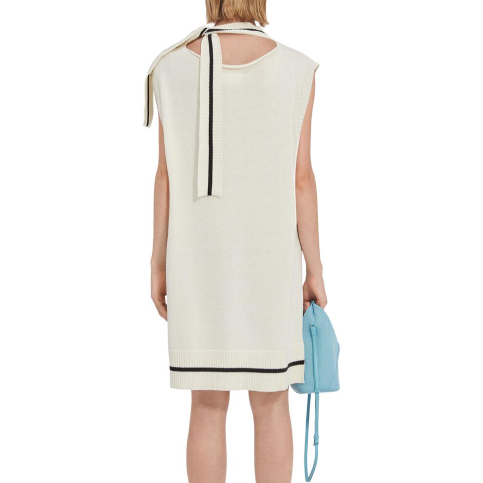 Lookbook (Women) MM6 Maison Margiela SS25 Ribbed Trim Jacquard V-Neck Sleeveless Dress White Women S52DA0060M13085101