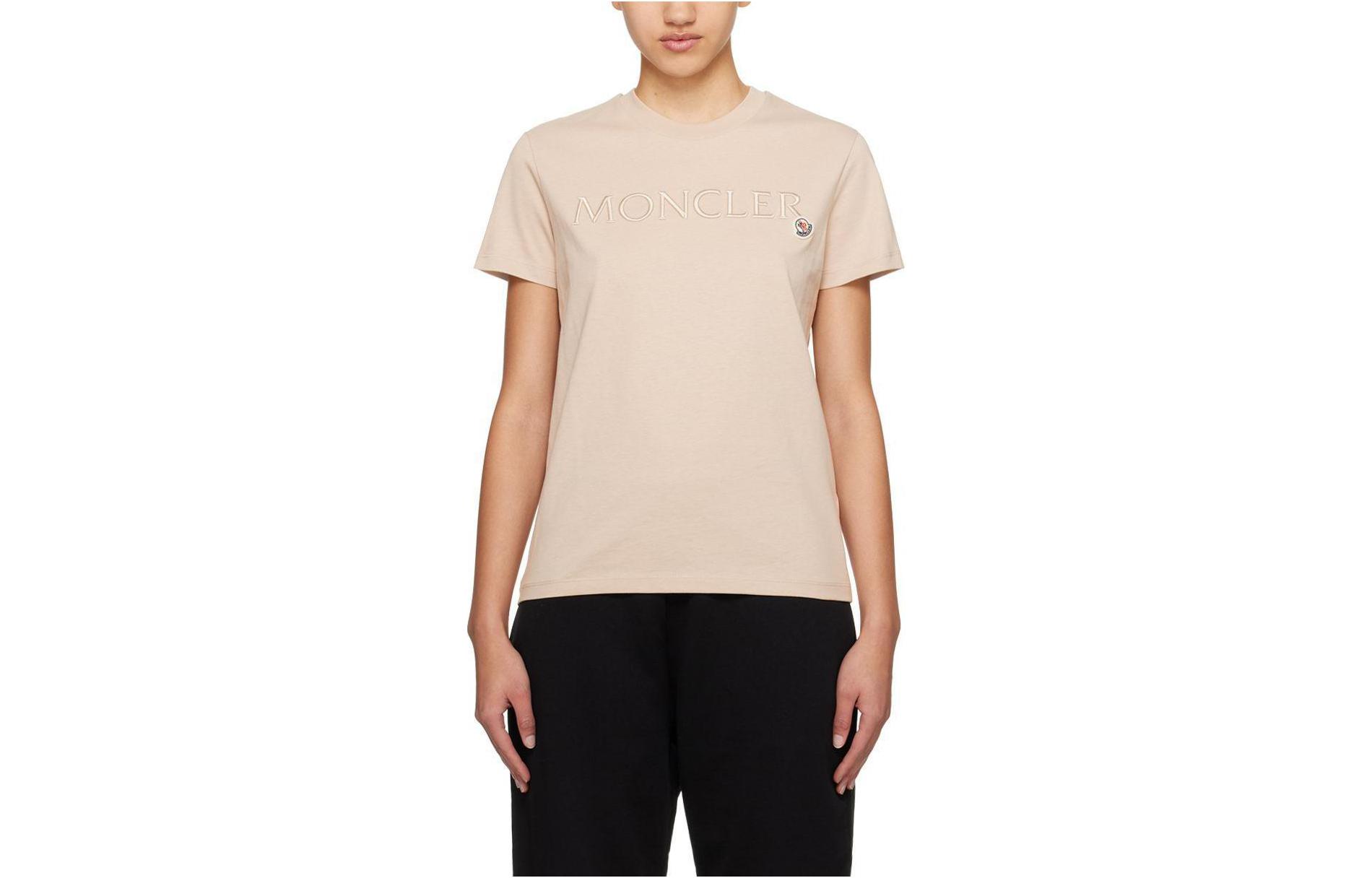 (Women) Moncler  Beige Logo Embroidered Crewneck Short Sleeve T-Shirt J10938C00006829HP20J