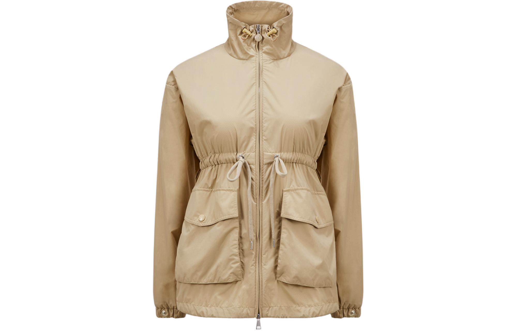 (Women) Moncler  Beige Solid Color Zip-Up Waist-Tailored Parka Jacket. J10931A00095597IC230
